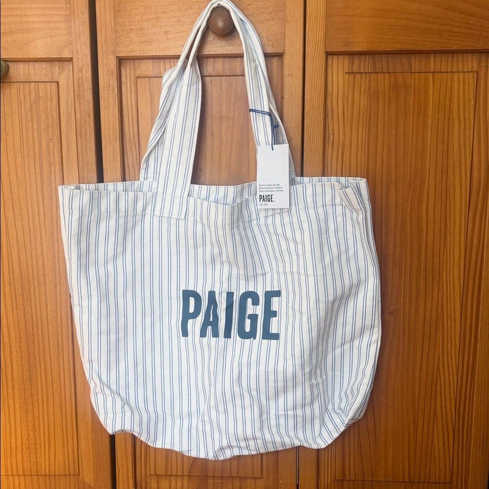 PAIGE White and Blue Striped Tote